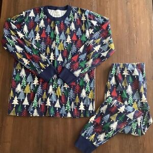 Hanna Andersson Twinkling Trees Navy Organic Cotton Pajama Set Women’s L